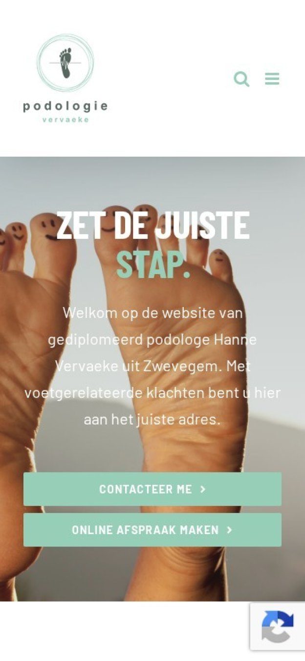Website van Podologie Vervaeke op een gsm