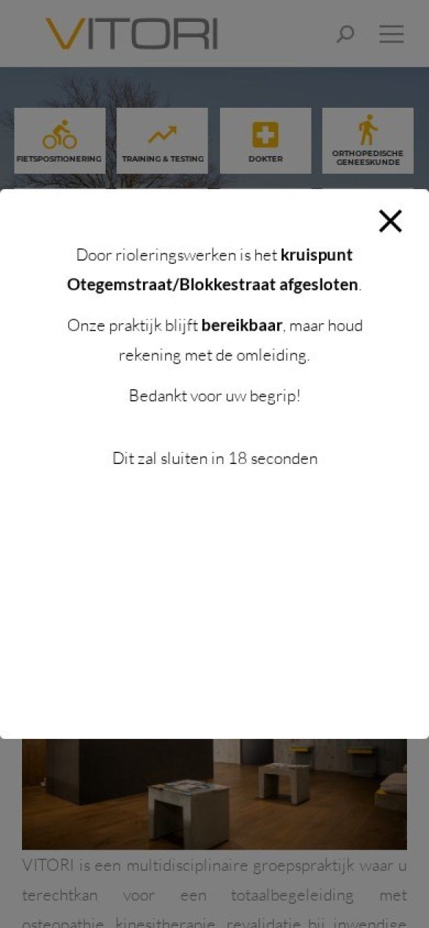 Website van Vitori op een gsm