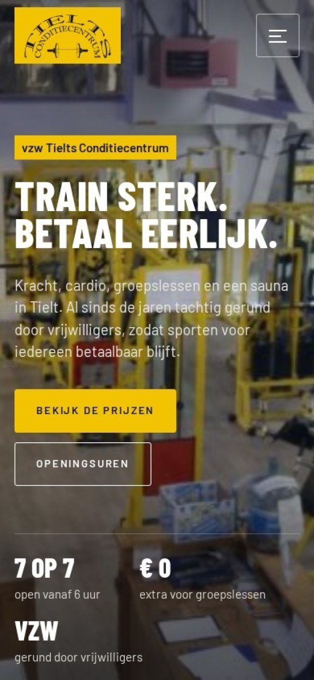 Website van Conditiecentrum Tielt op een gsm