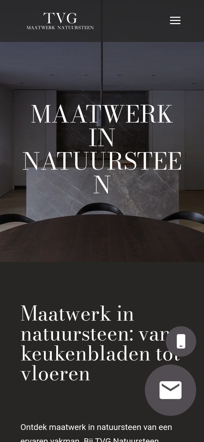 Website van TVG Natuursteen op een gsm