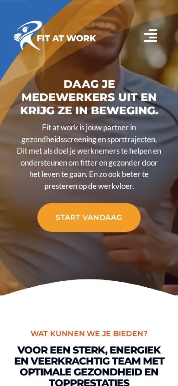 Website van Fit At Work op een gsm