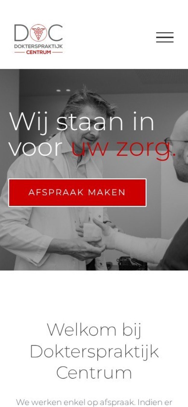 Website van Dokterspraktijk Centrum op een gsm