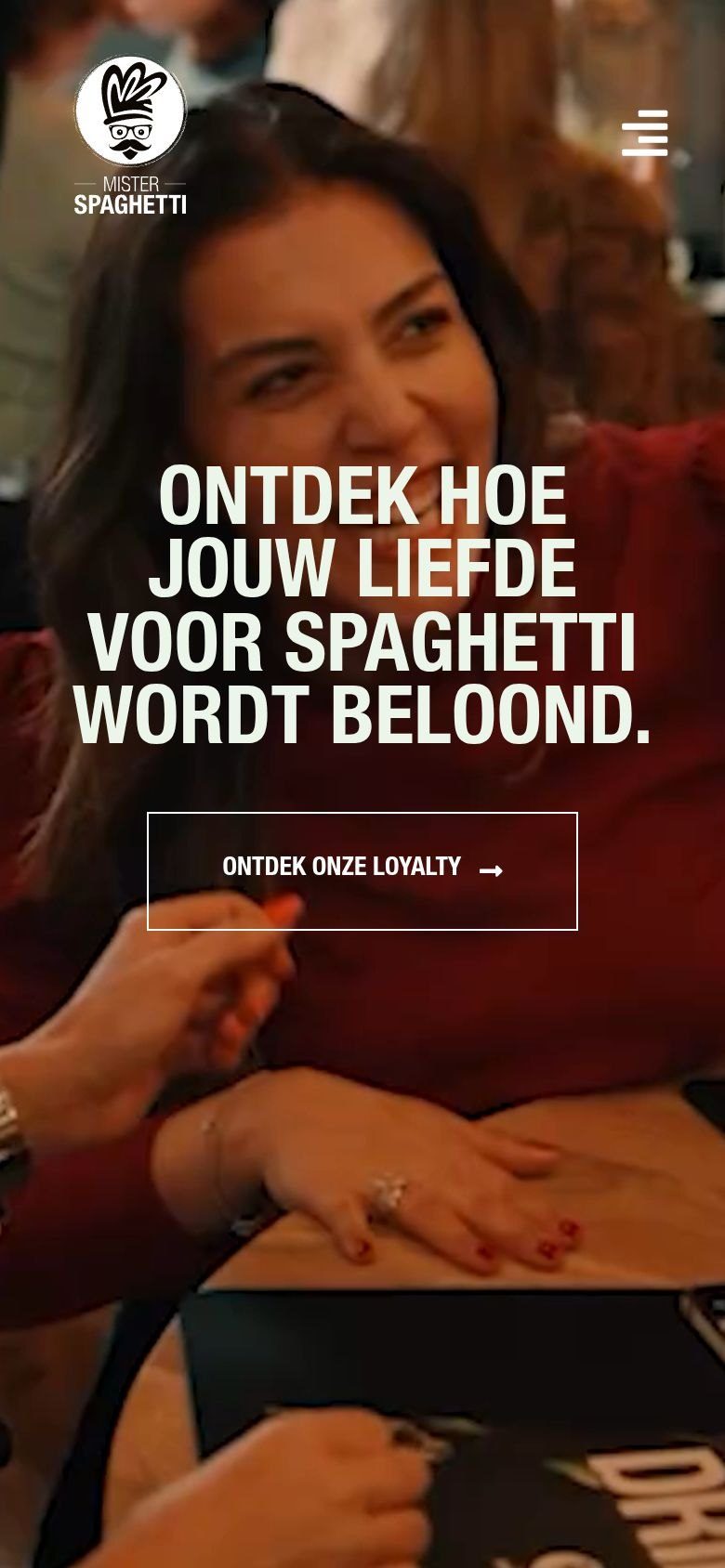 Website van Mister Spaghetti op een gsm