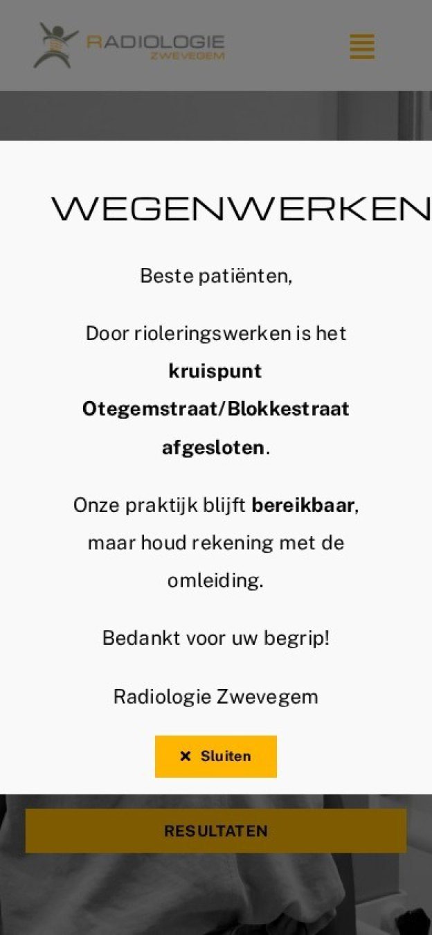 Website van Radiologie Zwevegem op een gsm